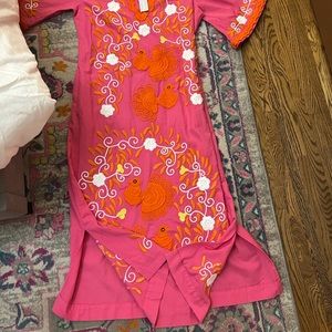 FRANCES VALENTINE Peacock Caftan NWT size 6 pink/coral $600